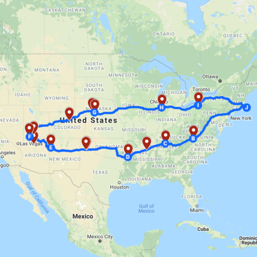Grand Canyon RV road trip route from Cape Cod through Arizona, Utah, Colorado and the Midwest